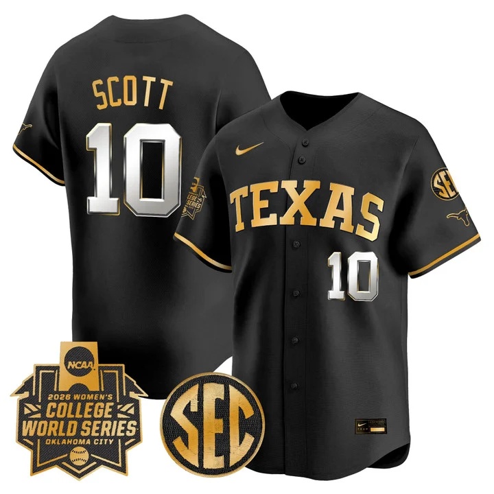 Men's size - Texas Longhorns Softball 2026 World Series (WCWS) Vapor Premier Limited Jersey BLACK #10 MIA SCOTT