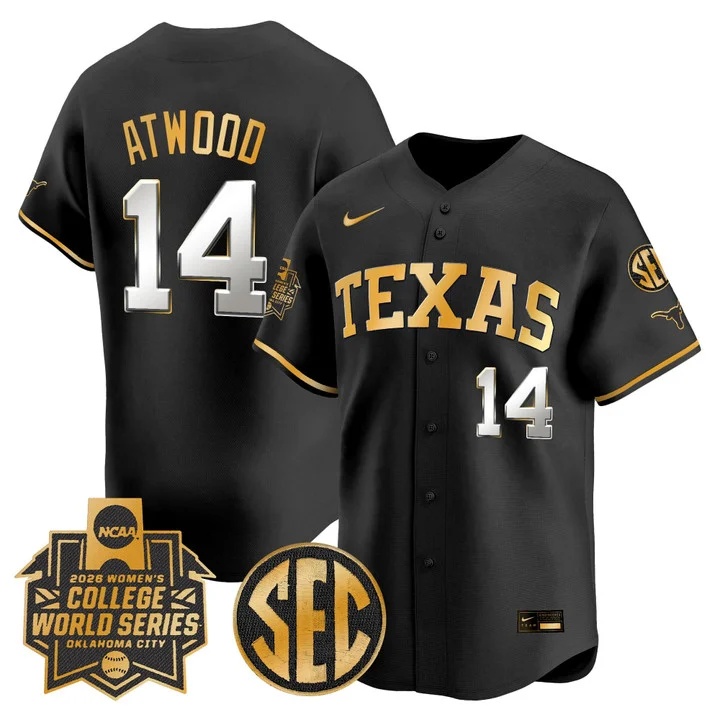 Men's size - Texas Longhorns Softball 2026 World Series (WCWS) Vapor Premier Limited Jersey BLACK #14 REESE ATWOOD