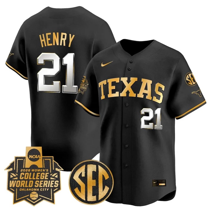 Men's size - Texas Longhorns Softball 2026 World Series (WCWS) Vapor Premier Limited Jersey BLACK #21 KAYDEN HENRY