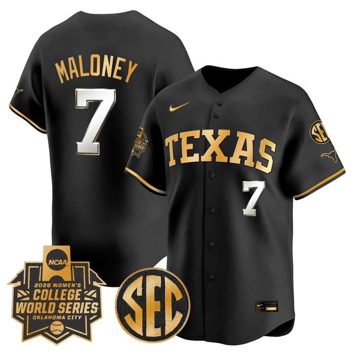 Men's size - Texas Longhorns Softball 2026 World Series (WCWS) Vapor Premier Limited Jersey BLACK #7 ASHTON MALONEY