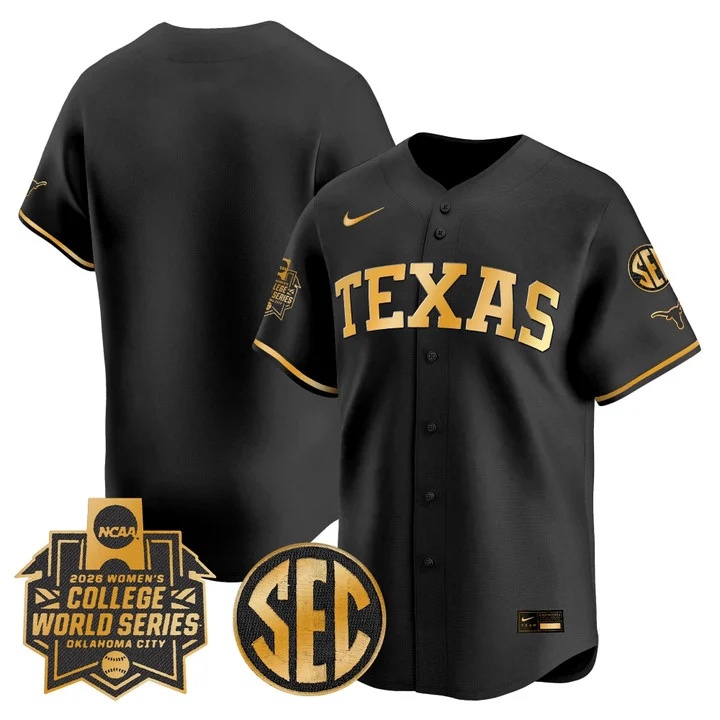 Men's size - Texas Longhorns Softball 2026 World Series (WCWS) Vapor Premier Limited Jersey BLACK BLANK