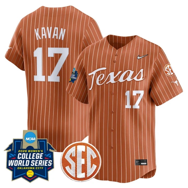 Men's size - Texas Longhorns Softball 2026 World Series (WCWS) Vapor Premier Limited Jersey ORANGE #17 TEAGAN KAVAN