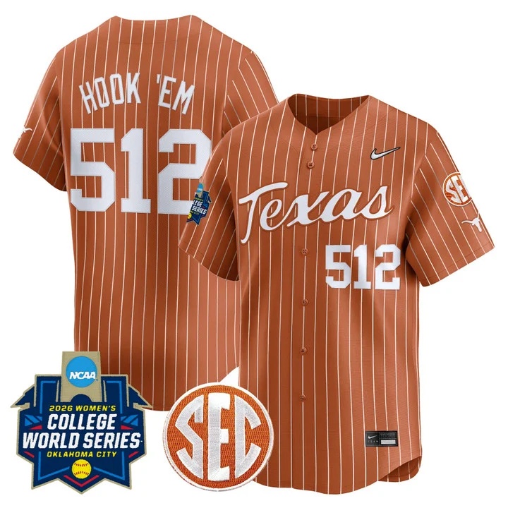 Men's size - Texas Longhorns Softball 2026 World Series (WCWS) Vapor Premier Limited Jersey ORANGE #512 HOOK ' EM