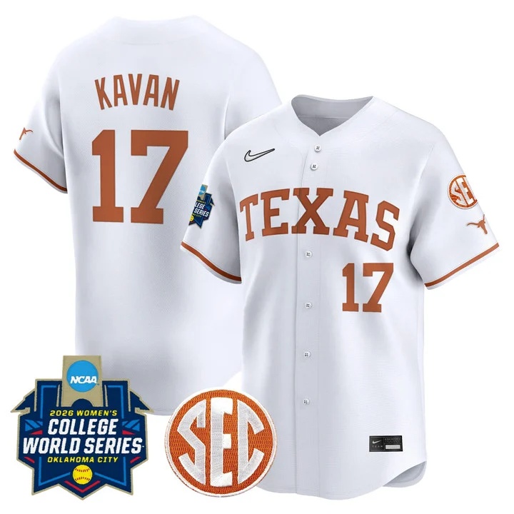 Men's size - Texas Longhorns Softball 2026 World Series (WCWS) Vapor Premier Limited Jersey WHITE #17 TEAGAN KAVAN