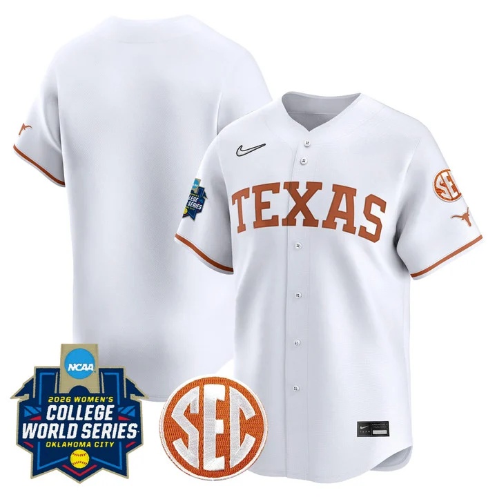 Men's size - Texas Longhorns Softball 2026 World Series (WCWS) Vapor Premier Limited Jersey WHITE BLANK