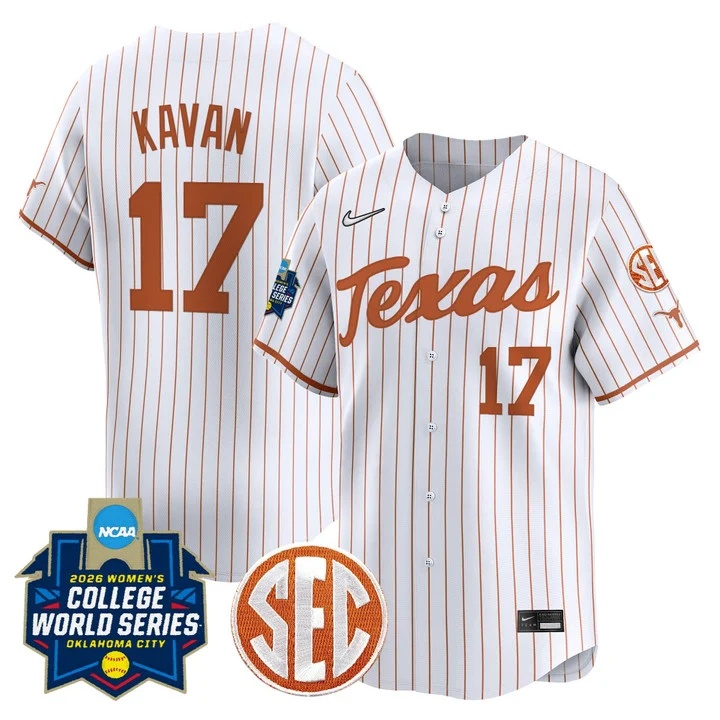Men's size - Texas Longhorns Softball 2026 World Series (WCWS) Vapor Premier Limited Jersey WHITE2 #17 TEAGAN KAVAN