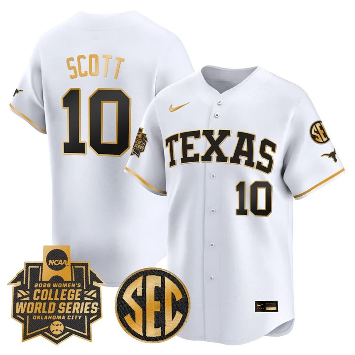 Men's size - Texas Longhorns Softball 2026 World Series (WCWS) Vapor Premier Limited Jersey WHITE3 #10 MIA SCOTT