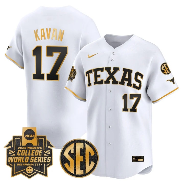 Men's size - Texas Longhorns Softball 2026 World Series (WCWS) Vapor Premier Limited Jersey WHITE3 #17 TEAGAN KAVAN