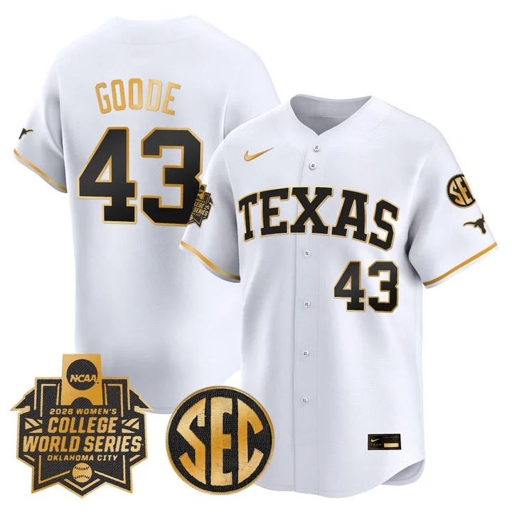 Men's size - Texas Longhorns Softball 2026 World Series (WCWS) Vapor Premier Limited Jersey WHITE3 #43 LEIGHANN GOODE
