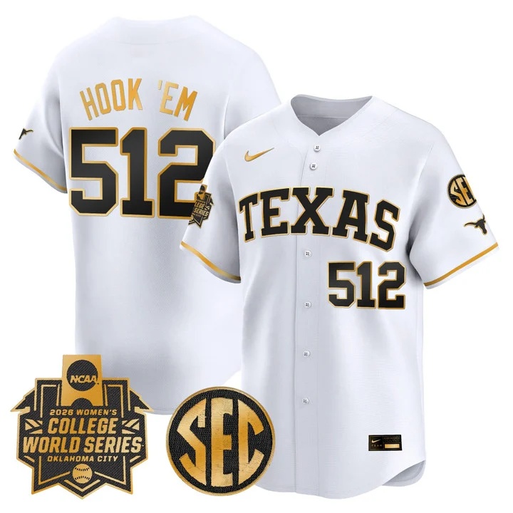 Men's size - Texas Longhorns Softball 2026 World Series (WCWS) Vapor Premier Limited Jersey WHITE3 #512 HOOK ' EM