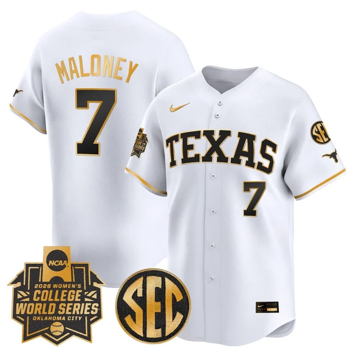 Men's size - Texas Longhorns Softball 2026 World Series (WCWS) Vapor Premier Limited Jersey WHITE3 #7 ASHTON MALONEY