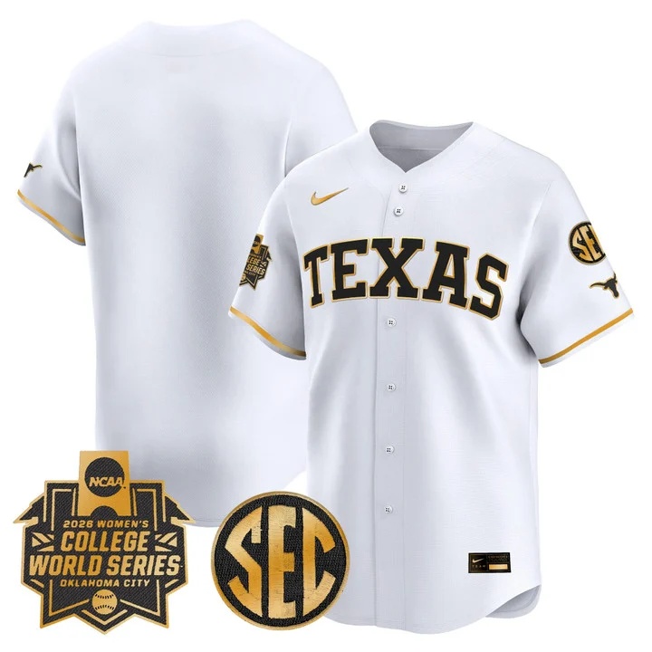 Men's size - Texas Longhorns Softball 2026 World Series (WCWS) Vapor Premier Limited Jersey WHITE3 BLANK