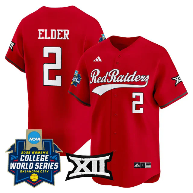 Men's size - Texas Tech Red Raiders Softball 2025 World Series (WCWS) Jersey #2 DEMI ELDER.webp