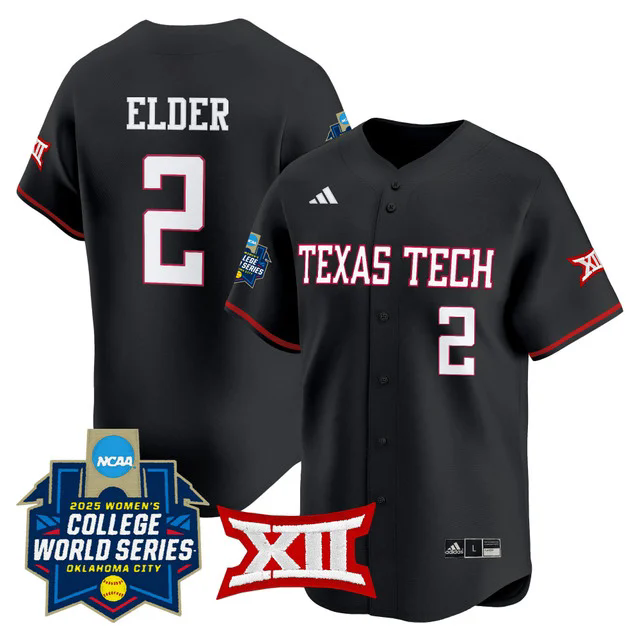 Men's size - Texas Tech Red Raiders Softball 2025 World Series (WCWS) Jersey BLACK #2 DEMI ELDER.webp