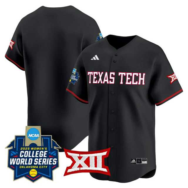 Men's size - Texas Tech Red Raiders Softball 2025 World Series (WCWS) Jersey BLACK BLANK.webp