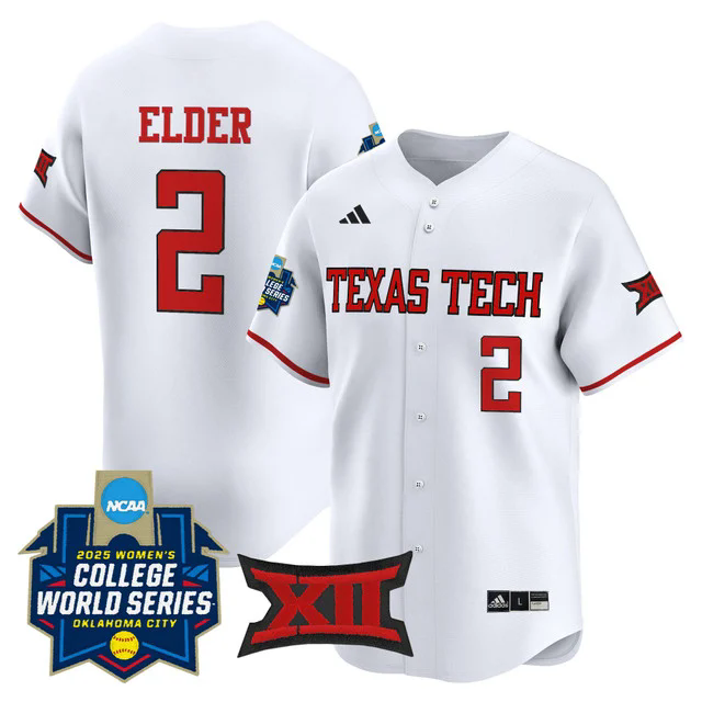 Men's size - Texas Tech Red Raiders Softball 2025 World Series (WCWS) Jersey WHITE #2 DEMI ELDER.webp