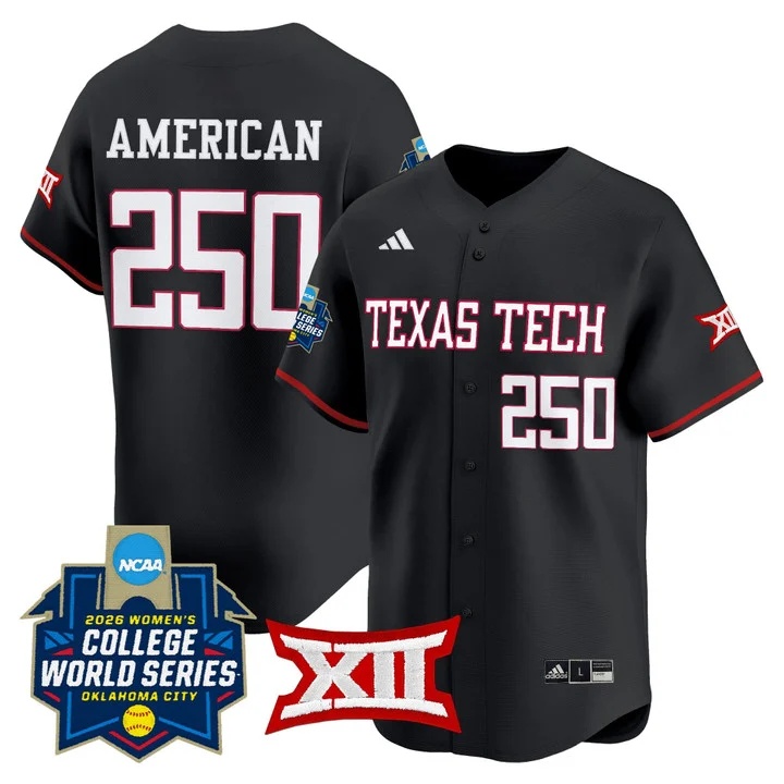 Men's size - Texas Tech Red Raiders Softball 2026 World Series (WCWS) Vapor Premier Limited Jersey BLACK #250 AMERICAN