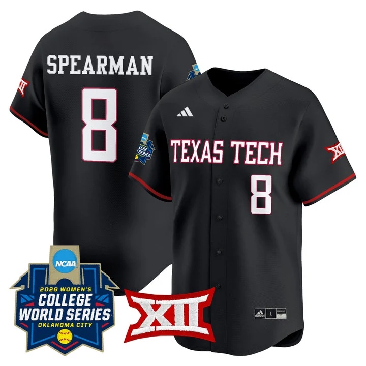Men's size - Texas Tech Red Raiders Softball 2026 World Series (WCWS) Vapor Premier Limited Jersey BLACK #8 DESIRAE SPEARMAN
