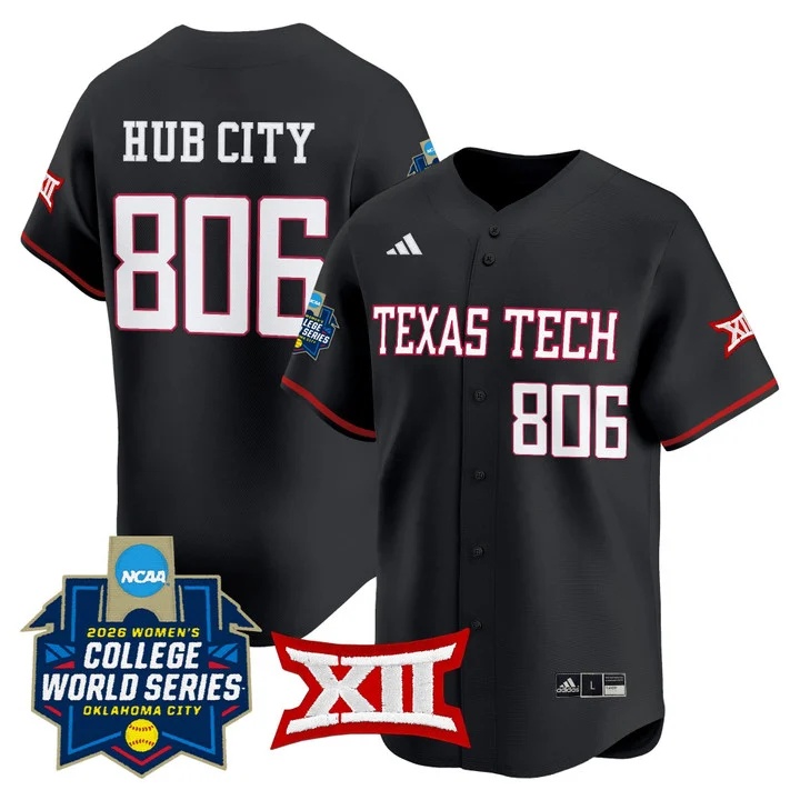 Men's size - Texas Tech Red Raiders Softball 2026 World Series (WCWS) Vapor Premier Limited Jersey BLACK #806 HUB CITY