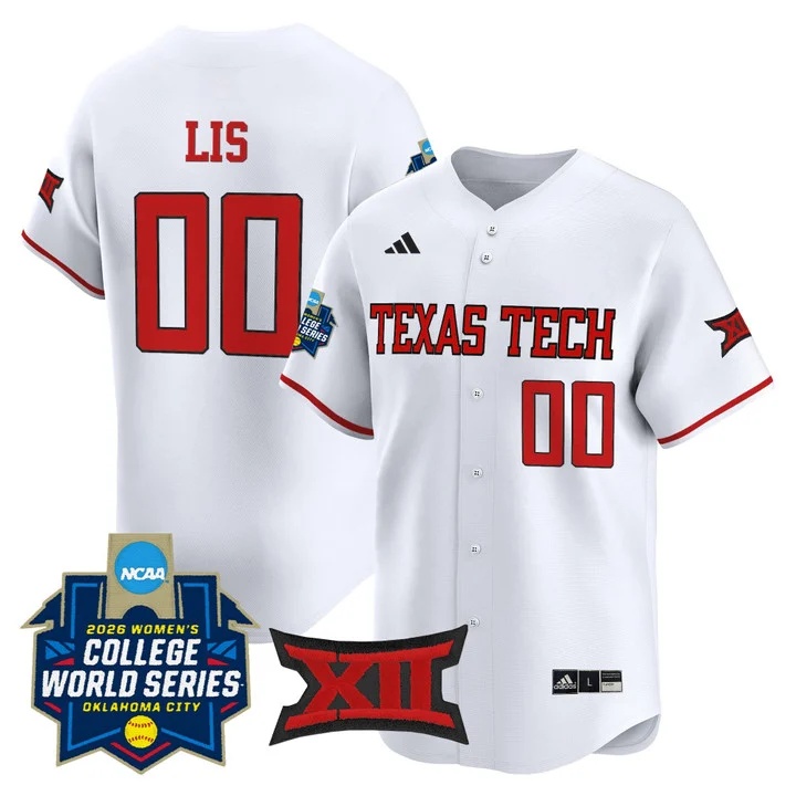 Men's size - Texas Tech Red Raiders Softball 2026 World Series (WCWS) Vapor Premier Limited Jersey WHITE #00 JACKIE LIS