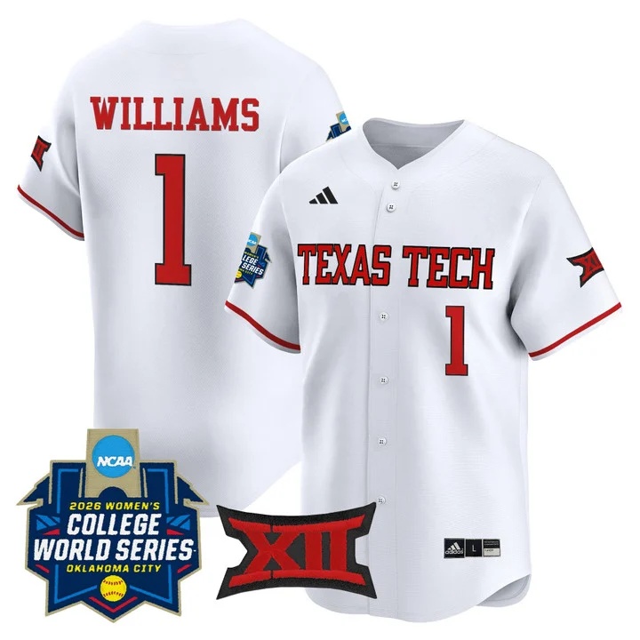 Men's size - Texas Tech Red Raiders Softball 2026 World Series (WCWS) Vapor Premier Limited Jersey WHITE #1 MIA WILLIAMS