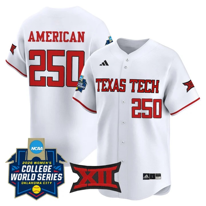 Men's size - Texas Tech Red Raiders Softball 2026 World Series (WCWS) Vapor Premier Limited Jersey WHITE #250 AMERICAN