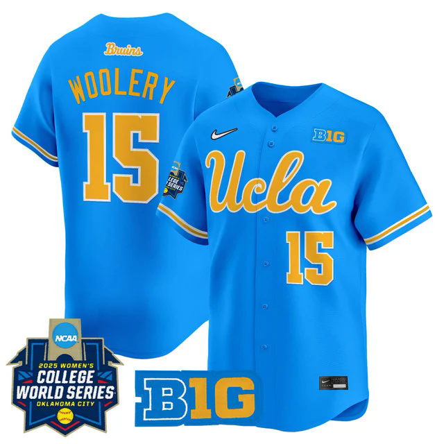 Men's size - UCLA Bruins Softball 2025 World Series (WCWS) Jersey #15 JORDAN WOOLERY.webp