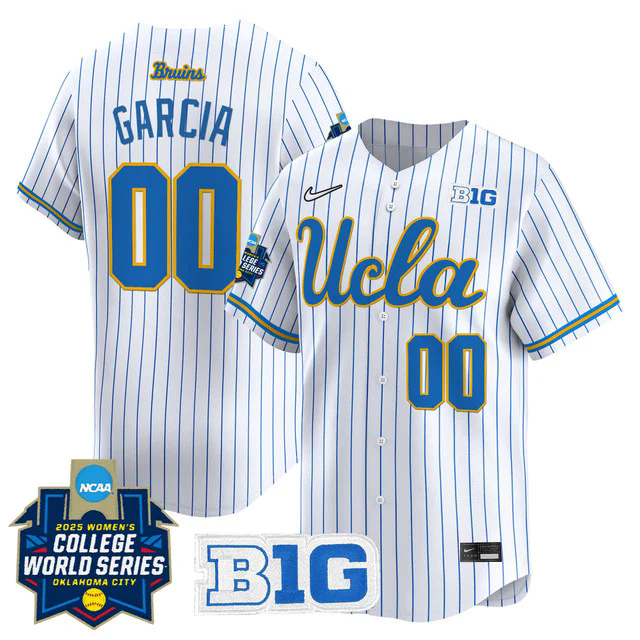 Men's size - UCLA Bruins Softball 2025 World Series (WCWS) Jersey PINSTRIPE #00 RACHEL GARCIA.webp