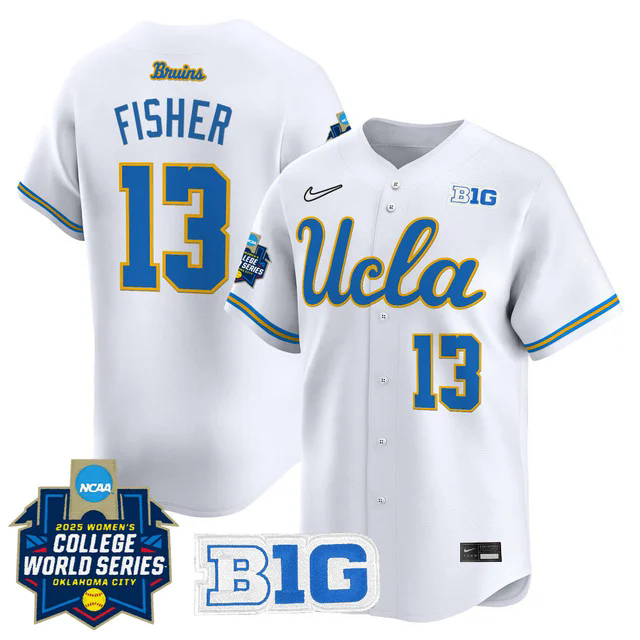 Men's size - UCLA Bruins Softball 2025 World Series (WCWS) Jersey WHITE #13 ADDISEN FISHER.webp