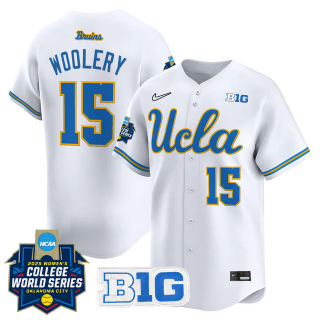 Men's size - UCLA Bruins Softball 2025 World Series (WCWS) Jersey WHITE #15 JORDAN WOOLERY.webp