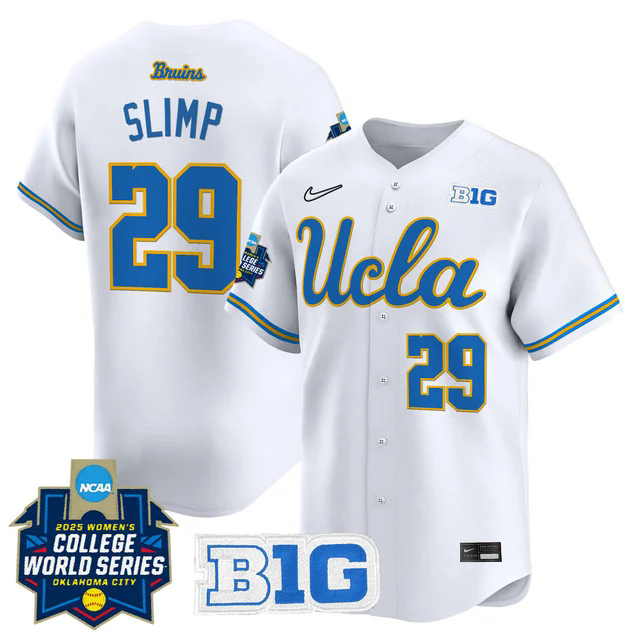 Men's size - UCLA Bruins Softball 2025 World Series (WCWS) Jersey WHITE #29 RYLEE SLIMP.webp
