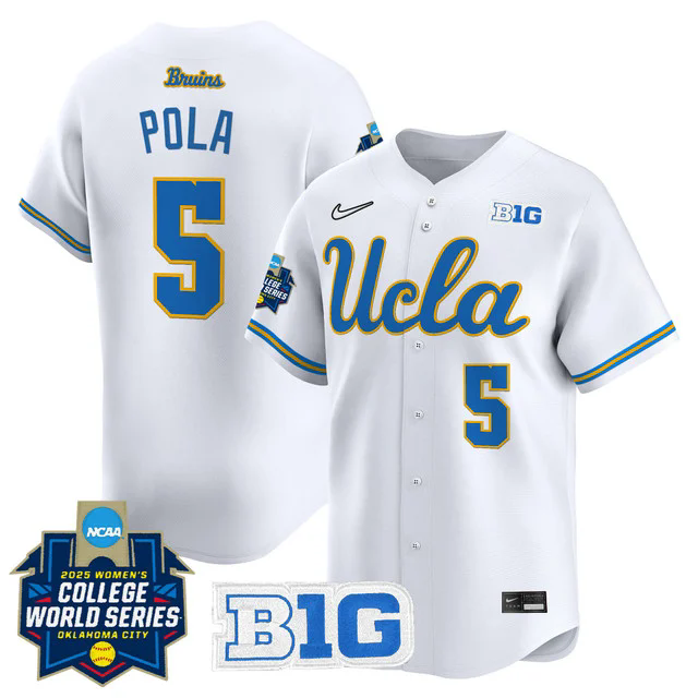 Men's size - UCLA Bruins Softball 2025 World Series (WCWS) Jersey WHITE #5 SAVANNAH POLA.webp