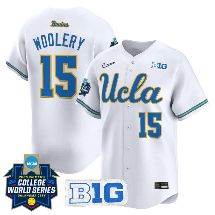Men's size - UCLA Bruins Softball 2025 World Series (WCWS) Vapor Premier Limited Jersey WHITE#15 JORDAN WOOLERY