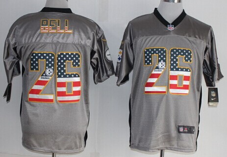 Men'sPittsburgh Steelers #26 LeVeon Bell 2014 USA Flag Fashion Gray Nik Elite Jerseys