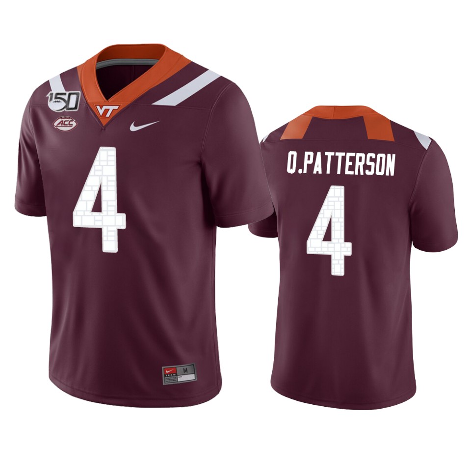 Men'sVirginia Tech Hokies #4 Quincy Patterson II Nike Maroon College Game Football Jersey 