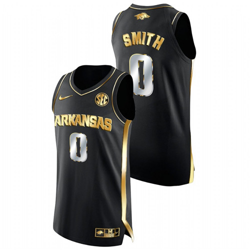 Men Arkansas Razorbacks Justin Smith Golden Edition College Basketball Jersey Black