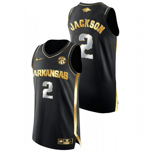 Men Arkansas Razorbacks Vance Jackson Golden Edition College Basketball Jersey Black