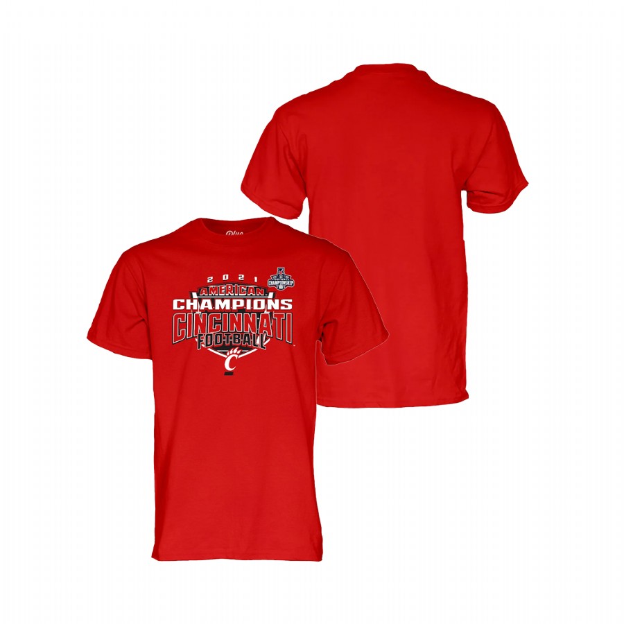 Men Cincinnati Bearcats 2021 AAC Football Conference Champions Locker Room T-Shirt Red