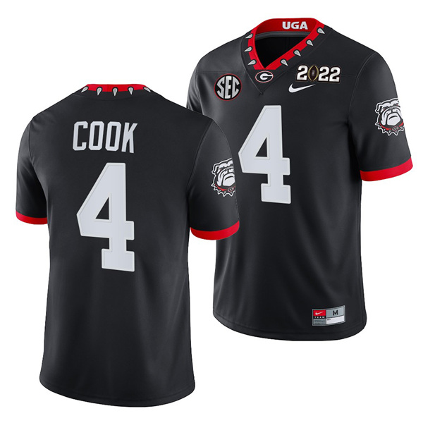 Mena??s Georgia Bulldogs #4 James Cook 2022 Patch Black College Football Stitched Jersey