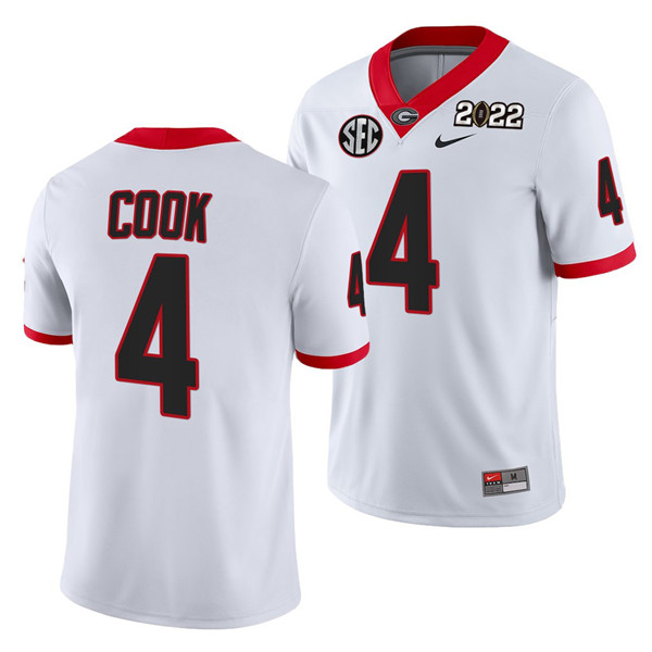 Mena??s Georgia Bulldogs #4 James Cook 2022 Patch White College Football Stitched Jersey
