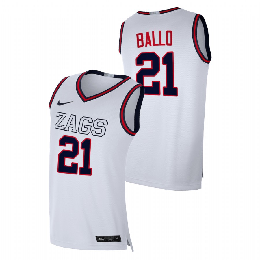 Men Gonzaga Bulldogs Oumar Ballo Replica 2020-21 College Basketball Jersey White