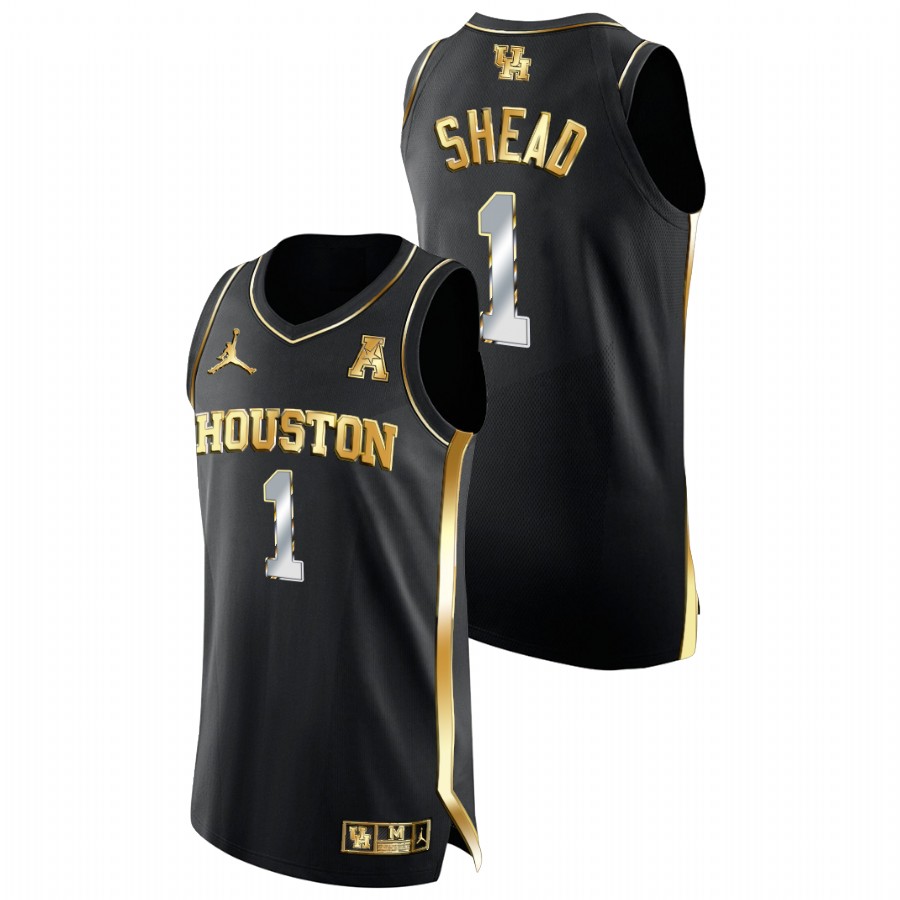 Men Houston Cougars Jamal Shead Golden Edition College Basketball Jersey Black
