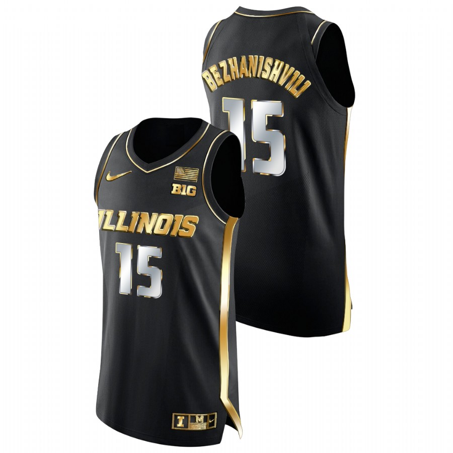 Men Illinois Fighting Illini Giorgi Bezhanishvili Golden Edition College Basketball Jersey Black