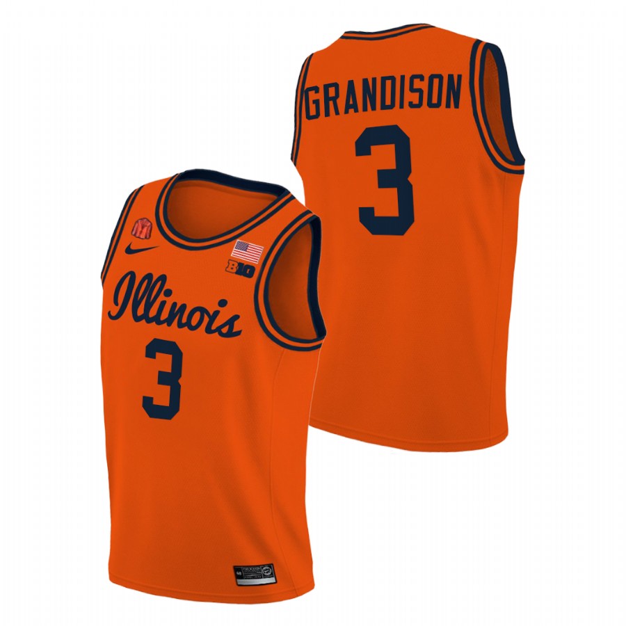 Men Illinois Fighting Illini Jacob Grandison 2021 Big Ten Tournament Champions Jersey Orange
