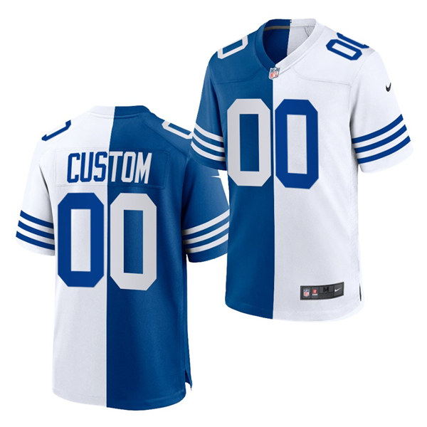 Men Indianapolis Colts Custom Marshall Faulk John Mackey Reggie Wayne Robert Mathis Johnny Unitas Nike Royal White Split Two
