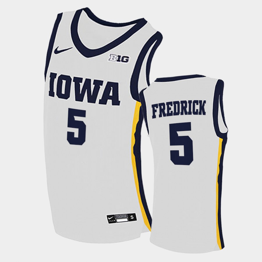 Men Iowa Hawkeyes #5 C.J. Fredrick Nike 2020 White Home College Basketball Jersey