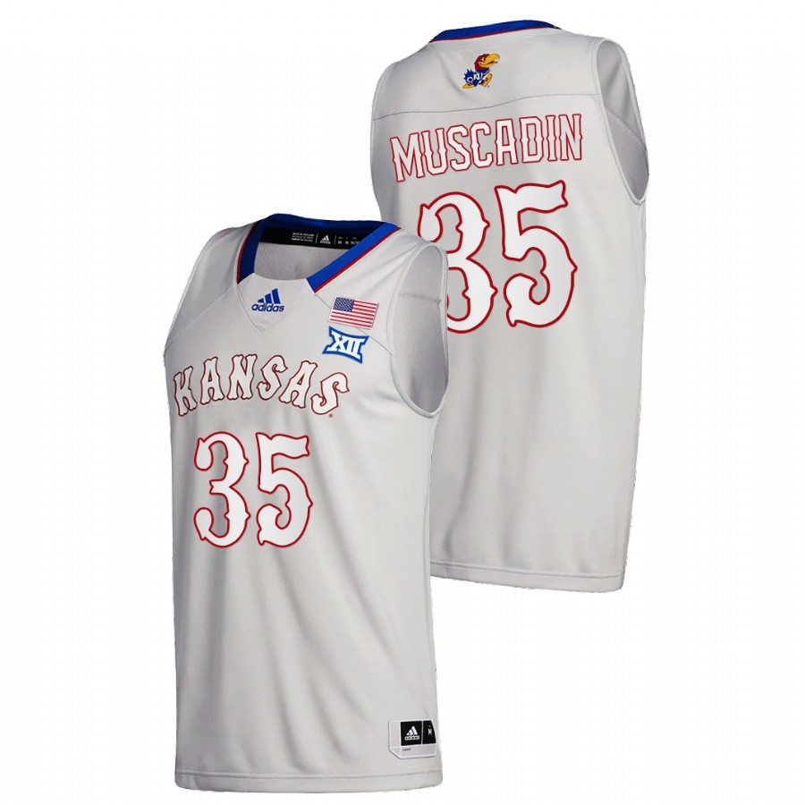 Men Kansas Jayhawks Gethro Muscadin College Basketball 2020-21 New Season Jersey Gray