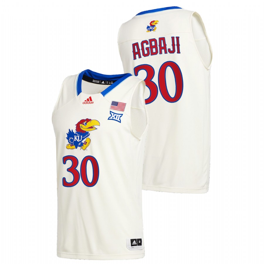 Men Kansas Jayhawks Ochai Agbaji College Basketball 2020-21 New Season Jersey Cream