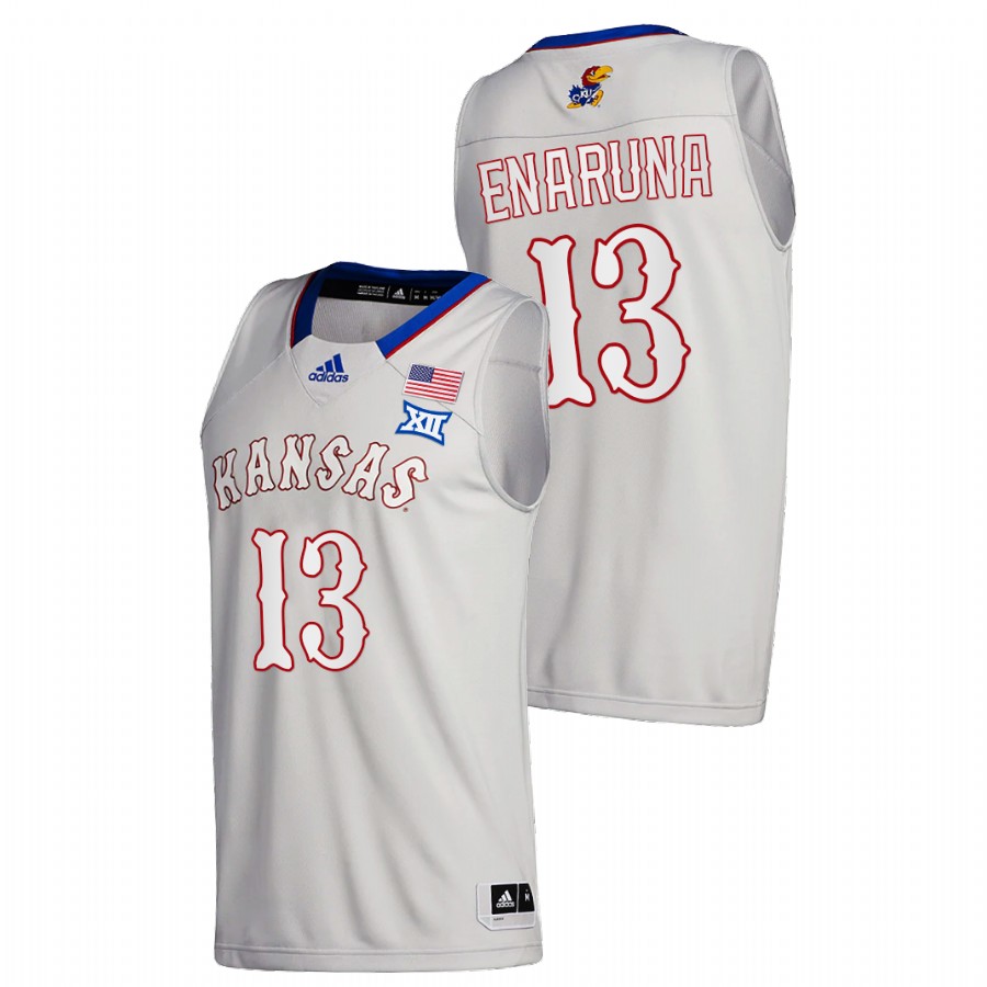 Men Kansas Jayhawks Tristan Enaruna College Basketball 2020-21 New Season Jersey Gray
