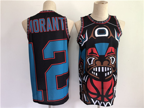 Men Memphis Grizzlies 12 Morant big face Black 2021 NBA Jersey